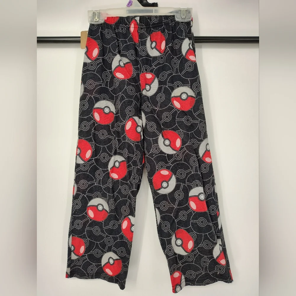 Pokemon Kids Pajama Bottoms with Red and Black Poke Balls Print Size 6
